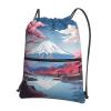 NOUZU Japan Mount Fuji Landscape Print Sports Drawstring Backpack For Women With Zipper Pockets Lightweight Travel Gym Bag, Black view 1