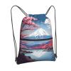 NOUZU Japan Mount Fuji Landscape Print Sports Drawstring Backpack For Women With Zipper Pockets Lightweight Travel Gym Bag, Black view 2