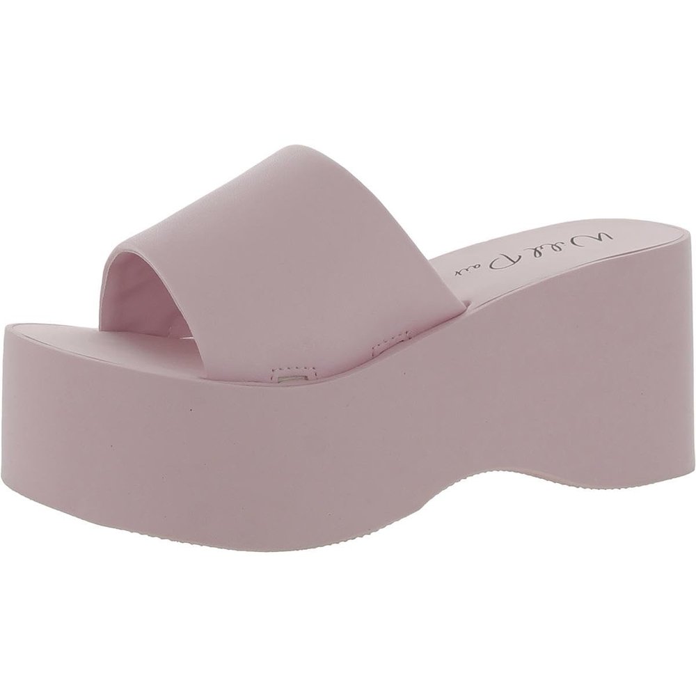 Wild Pair Womens Nylaap Faux Leather Slip On Wedge Sandals Pink 9 Medium (B,M)