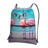 NOUZU Flamingo Beach Print Sports Drawstring Backpack For Women With Zipper Pockets Lightweight Travel Gym Bag, Black view 1