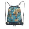 NOUZU World Geography Map Print Sports Drawstring Backpack For Women With Zipper Pockets Lightweight Travel Gym Bag, Black view 3