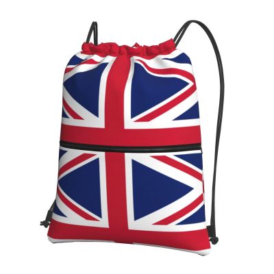 NOUZU British Flag Print Sports Drawstring Backpack For Women With Zipper Pockets Lightweight Travel Gym Bag, Black