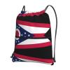 NOUZU Ohio State Flag Print Sports Drawstring Backpack For Women With Zipper Pockets Lightweight Travel Gym Bag, Black view 1
