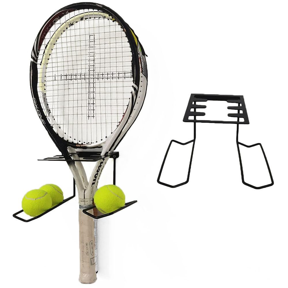 Gloperti Tennis Racket holder Metal Wall Mounted Tennis Racket Storage Rack For Tennis Badminton Paddel Racket And Tennis Balls Black Colour