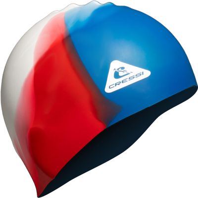 Cressi Swifty Adult Silicone Swim Cap, White/Red/Blue, Large