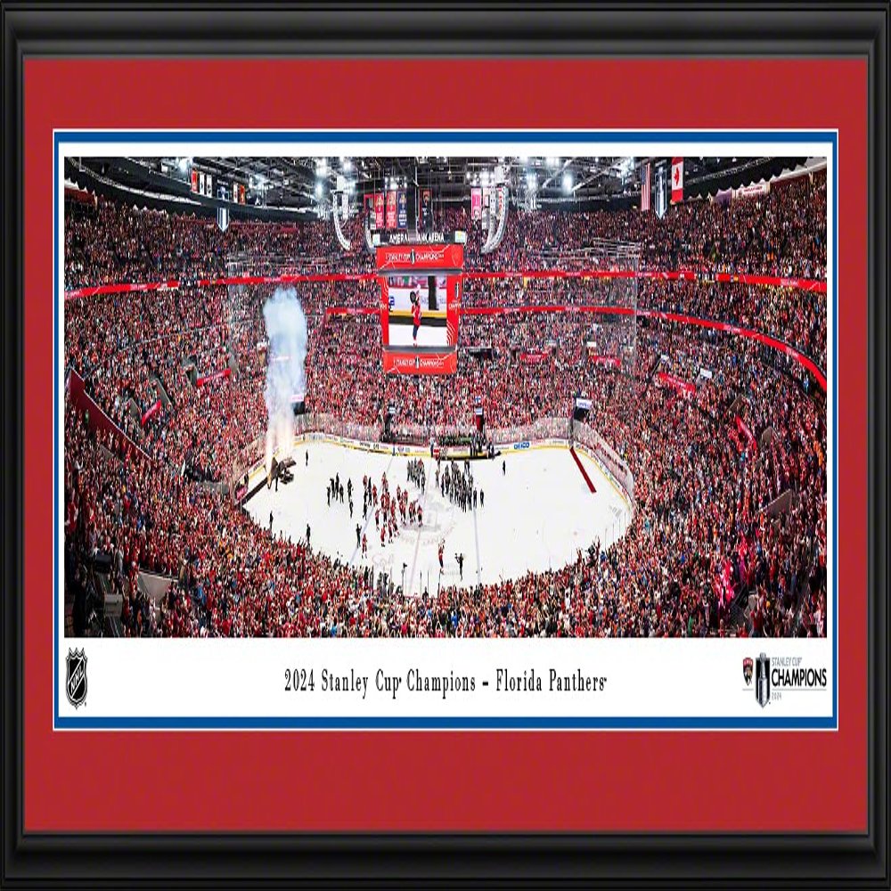 Florida Panthers, 2024 NHL Stanley Cup Champions - Double Mat, Deluxe Framed Picture by Blakeway Panoramas (44"W x 18"H)