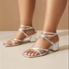 SACFOF Women's Low Heels Square Open Toe Block Heeled Dress Ankle Strap Pump Holiday Party Prom Wedding Sandals view 2
