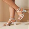 SACFOF Women's Low Heels Square Open Toe Block Heeled Dress Ankle Strap Pump Holiday Party Prom Wedding Sandals view 3