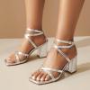 SACFOF Women's Low Heels Square Open Toe Block Heeled Dress Ankle Strap Pump Holiday Party Prom Wedding Sandals view 4