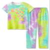 Beezizac Girls Pajama Cotton Tie Dye Checker & Face Short Sleeve & Pants Set 2-PC Cute Sleepover Size 8 view 1