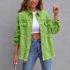 NineFit Basics Oversized Jean Jacket For Women,2024 Trendy Classic Lapel Button Up Frayed Hem Shacket,Casual Loose Long Sleeve Denim Jacket Boyfriend Distresse Ripped Trucker Coats(B-Green,L), Large view 2