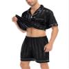 SWOMOG Men Satin Silk Pajamas Sets Short Sleeve Sleepwear Button-Down PJs Sets Two-Pieces Loungewear with Pockets view 2