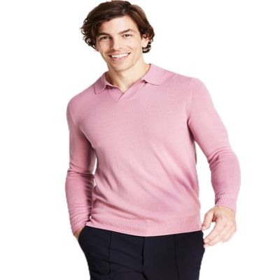 Alfani Mens Regular Fit Johnny Collar Long Sleeve Polo Sweater Rose Pink XXL