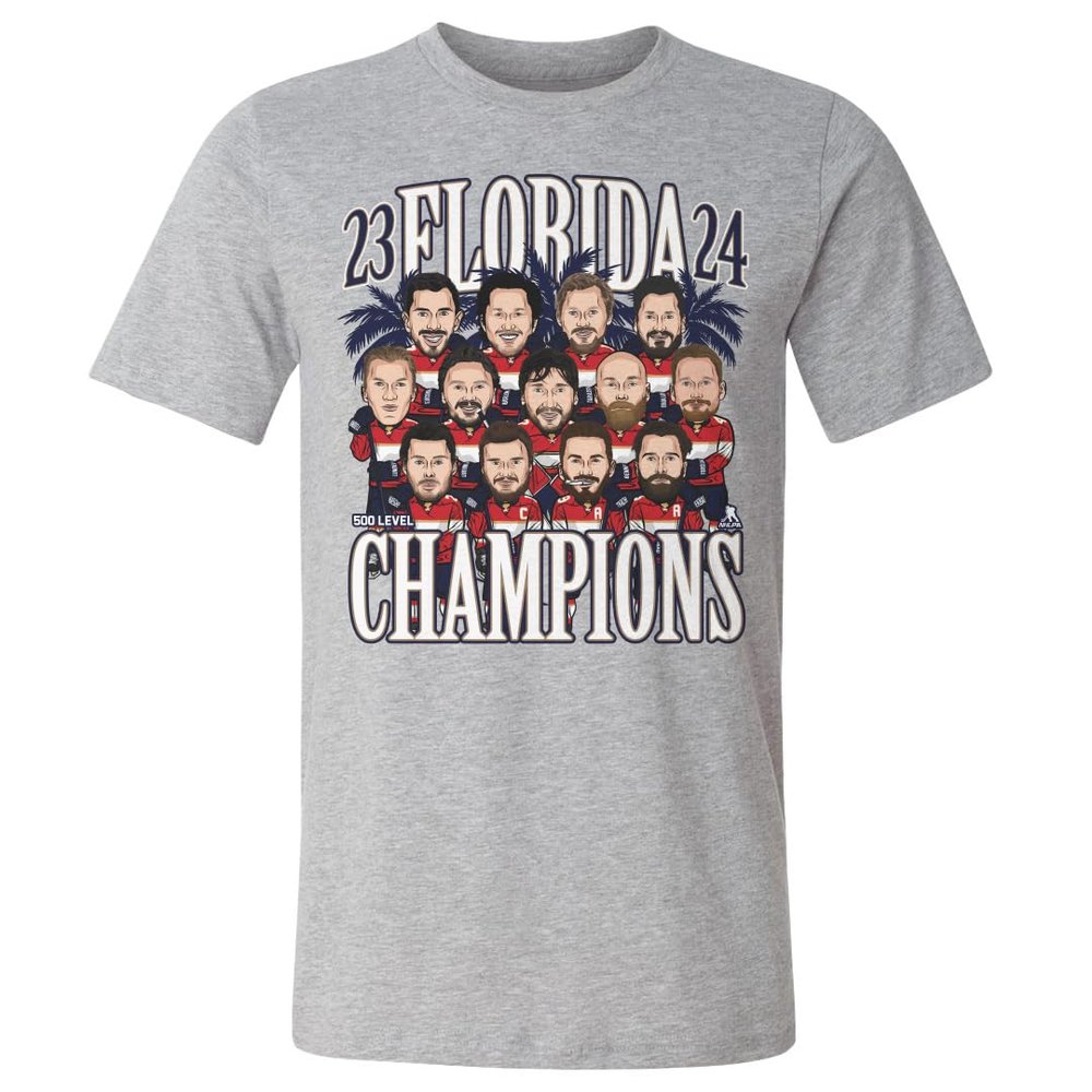 500 LEVEL Florida Panthers 2024 Stanley Cup Champions Shirt (Heather Gray, XX-Large)
