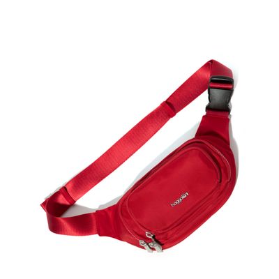 Baggallini On the Go Belt Bag Waist Pack, Crimson Red Twill