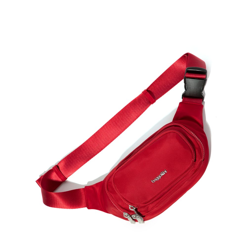 Baggallini On the Go Belt Bag Waist Pack, Crimson Red Twill