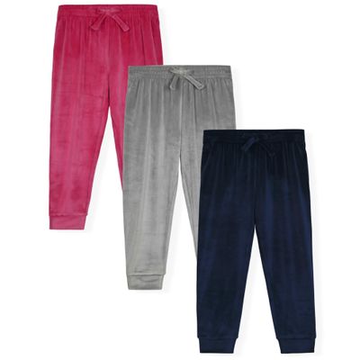 Studio 3 Girl's 3-Pack Velour Jogger Pants - Sweatpants for Girls, Fuchsia/Navy/Dk Grey, 2T