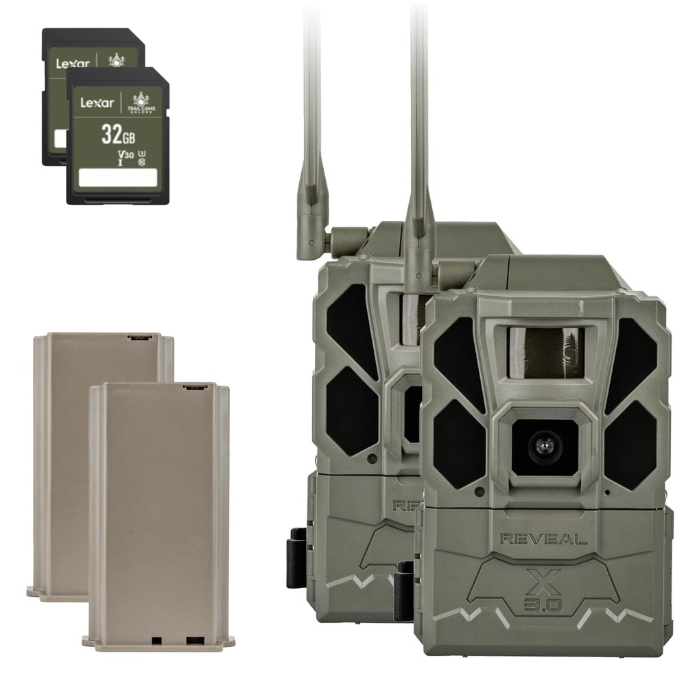 TACTACAM Reveal X Gen 3.0 Cellular Trail Camera - Multi Carrier, HD Photo & Videos, Pre-Installed Antenna, Built-in GPS, Low-Glow IR Flash + 32GB SD Card + Lipo Lithium Battery Pack (2PK)