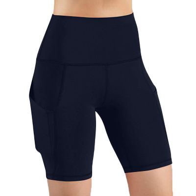 Rkwins Biker Shorts Women with Pockets Tummy Control Workout Yoga Shorts High Waisted Plus Size Athletic Shorts Gym Leggings, Large, Navy Navy