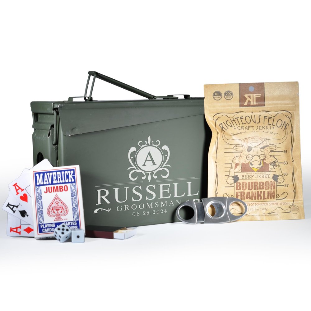 On The Rox Personalized Groomsmen Ammo Box For Men - Custom Groomsmen Ammo Can Gift Set - Authentic Grade 1 Military Ammo Box Gift For Dad - Personalized Wedding Favors - Custom Gift
