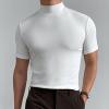 Uillui Men's Mock Turtleneck Sweater Short Sleeve Casual Basic Pullover Undershirts Baselayer Cotton Stretch Mock Neck Tee White view 2