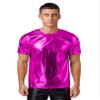 YONGHS Men's 70s Disco Metallic Dance Shirts Round Neck Shiny Vest Tank Top Tee T-Shirts Clubwear Hot Pink Medium view 1