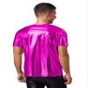 YONGHS Men's 70s Disco Metallic Dance Shirts Round Neck Shiny Vest Tank Top Tee T-Shirts Clubwear Hot Pink Medium view 2