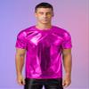 YONGHS Men's 70s Disco Metallic Dance Shirts Round Neck Shiny Vest Tank Top Tee T-Shirts Clubwear Hot Pink Medium view 3