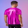 YONGHS Men's 70s Disco Metallic Dance Shirts Round Neck Shiny Vest Tank Top Tee T-Shirts Clubwear Hot Pink Medium view 4