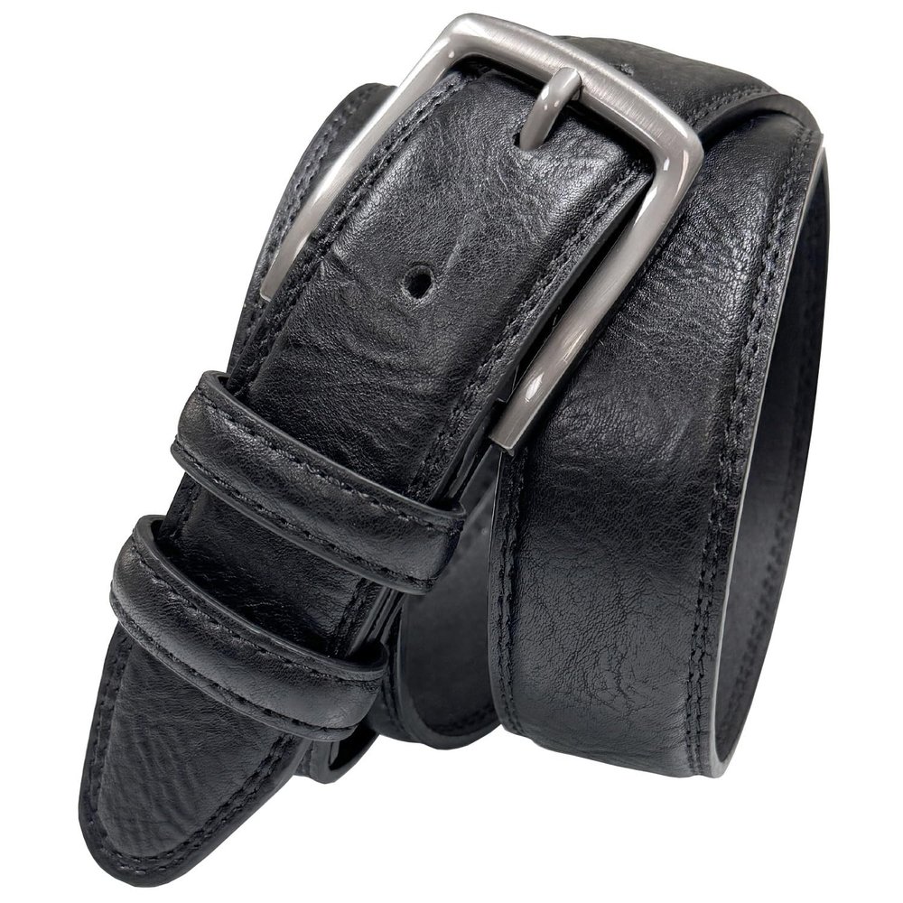 Men's Leather Belts Faux Vegan Leather Belt Classic Work Business Dress Belt (Double stitched - Black, 34)