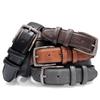 Men's Leather Belts Faux Vegan Leather Belt Classic Work Business Dress Belt (Double stitched - Black, 34) view 2