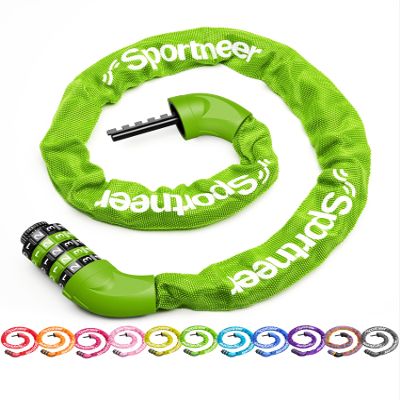Sportneer Bike Lock: 5 Digit Combination High Security Anti Theft Bike Chain Lock - 3.2/3.6/4ft Heavy Duty Resettable Keyless Bicycle Lock for Bike, Motorcycle, Scooter, Door - 6mm Thick Green