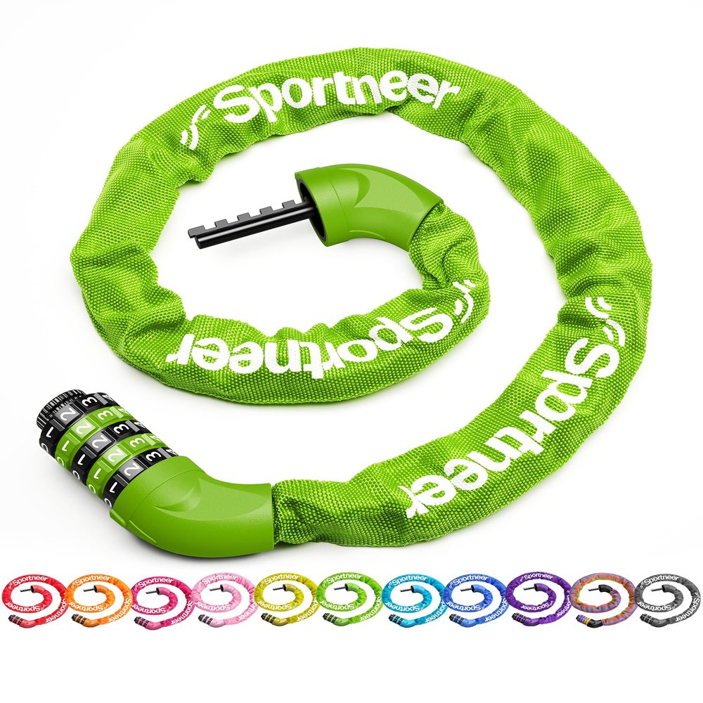 Sportneer Bike Lock: 5 Digit Combination High Security Anti Theft Bike Chain Lock - 3.2/3.6/4ft Heavy Duty Resettable Keyless Bicycle Lock for Bike, Motorcycle, Scooter, Door - 6mm Thick Green