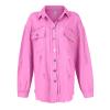 NineFit Basics Oversized Jean Jacket For Women,2024 Trendy Classic Lapel Button Up Frayed Hem Shacket,Casual Loose Long Sleeve Denim Jacket Boyfriend Distresse Ripped Trucker Coats(B-Pink,M), Medium view 3