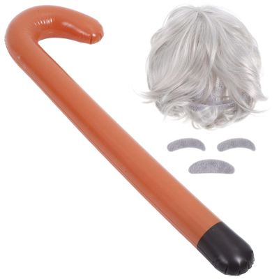 TOVINANNA 4pc Set Halloween Wig Beard Headpiece Crutch Perfect for Cosplay Party
