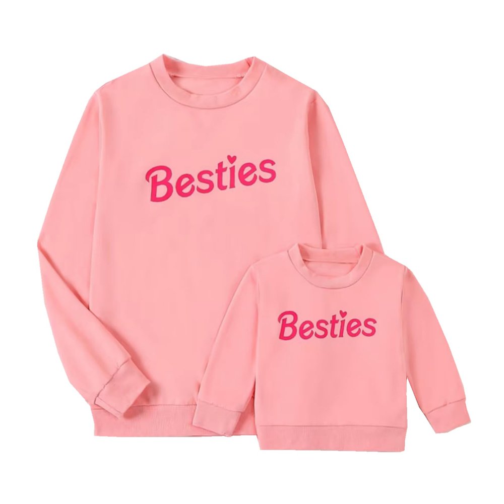 ZAXARRA Mommy and Me Matching Outfits Long Sleeve Crewneck Pullover Tops Mama Sweatshirt Mama and Mini Clothes (Bestie & Pink,Baby,2-3T)