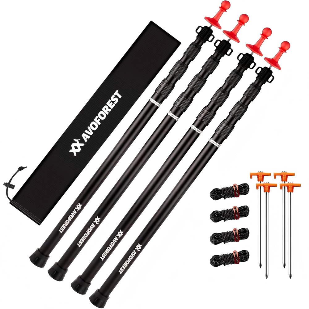 Tarp Poles Heavy Duty Adjustable, AVOFOREST Aviation Aluminum 8.7FT Tent Poles Lengthen and Thicken with Protection Cap Awning Poles Set of 4 for Hiking