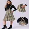Allegra K Overall Plaid Dress for Women's Christmas Tartan Pinafore Suspender Skirt X-Small Khaki view 3