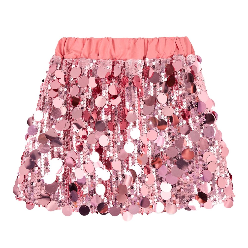 Miipat Girls Sequin Skirt Sparkly Toddler Kids Mini Glitter Skirt Elastic Waist Party Pencil Skirt(Rosepink,5-6Years)