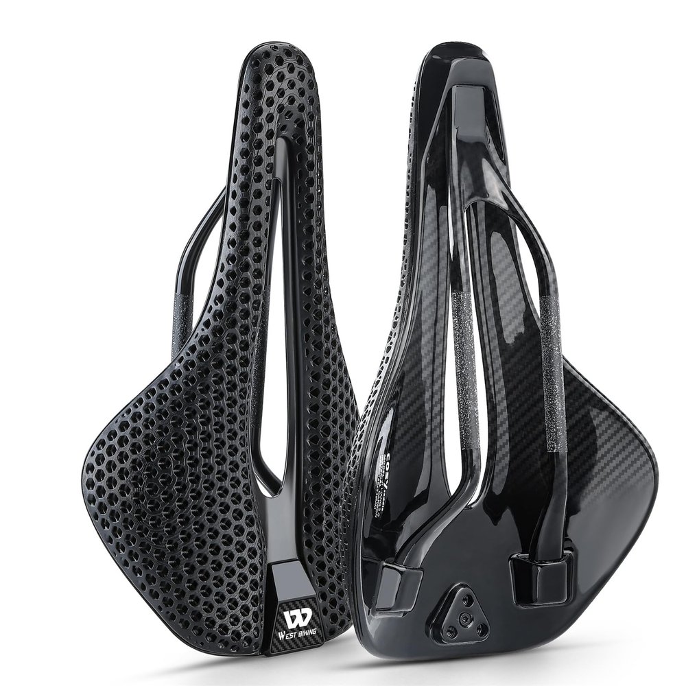 WOTAO 3D Printed Carbon Fibre Bike Saddle 3D Printed Carbon Fibre Bike Saddle Light Weight Comfort Breathable BikeSeat Shock Absorption AntiSlip Cycle Cushion, Black