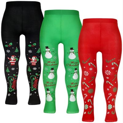 Bencailor 3 Pairs Christmas Girls Pantyhose Tights for Dance Girls Stockings Snowflake Printed Leggings Seamless Stockings(Black Red Green,5-10)