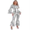 Hedmy Womens Adult 70s Disco Costume Shiny Foxy Lady Disco Retro Jumpsuit Romper Hippie Club Dancing Silver 3X-Large view 1