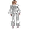 Hedmy Womens Adult 70s Disco Costume Shiny Foxy Lady Disco Retro Jumpsuit Romper Hippie Club Dancing Silver 3X-Large view 2
