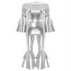 Hedmy Womens Adult 70s Disco Costume Shiny Foxy Lady Disco Retro Jumpsuit Romper Hippie Club Dancing Silver 3X-Large view 3