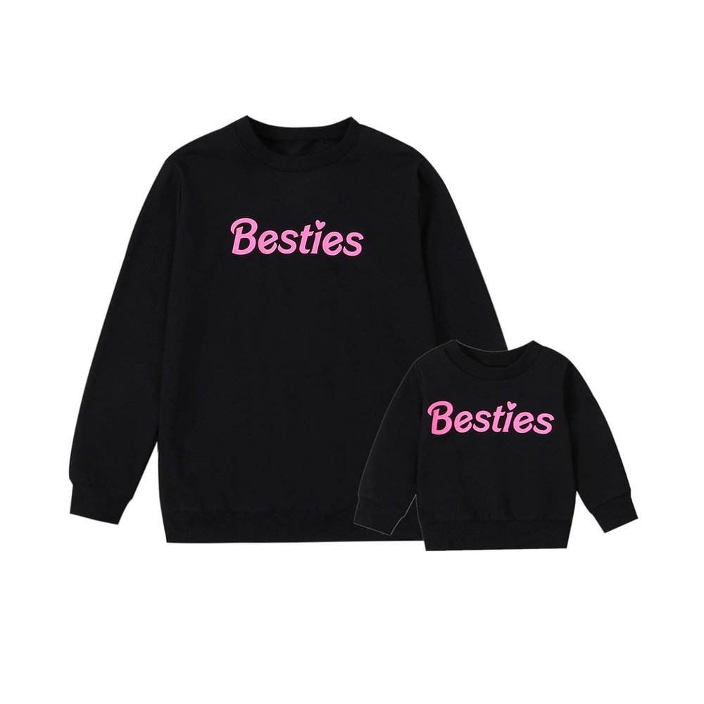 ZAXARRA Mommy and Me Matching Outfits Long Sleeve Crewneck Pullover Tops Mama Sweatshirt Mama and Mini Clothes (Bestie & Black,Baby,6-12 Months)