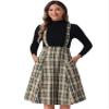 Allegra K Overall Plaid Dress for Women's Christmas Tartan Pinafore Suspender Skirt Large Khaki