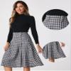 Allegra K Vintage Plaid Skirts for Women's High Waist Pleated A-Line Midi Skirt Small Black view 2