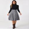 Allegra K Vintage Plaid Skirts for Women's High Waist Pleated A-Line Midi Skirt Small Black view 4