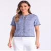 Allegra K Tweed Jacket Top for Women's Round Neck Short Sleeve Vintage Blouse X-Large Blue Purple view 4