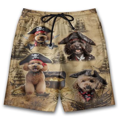 Poodle Mens Swim Trunks - Pirate Hawaiian Mens Shorts - Dog Summer Drawstring Beachwear Shorts Series 89 Size L